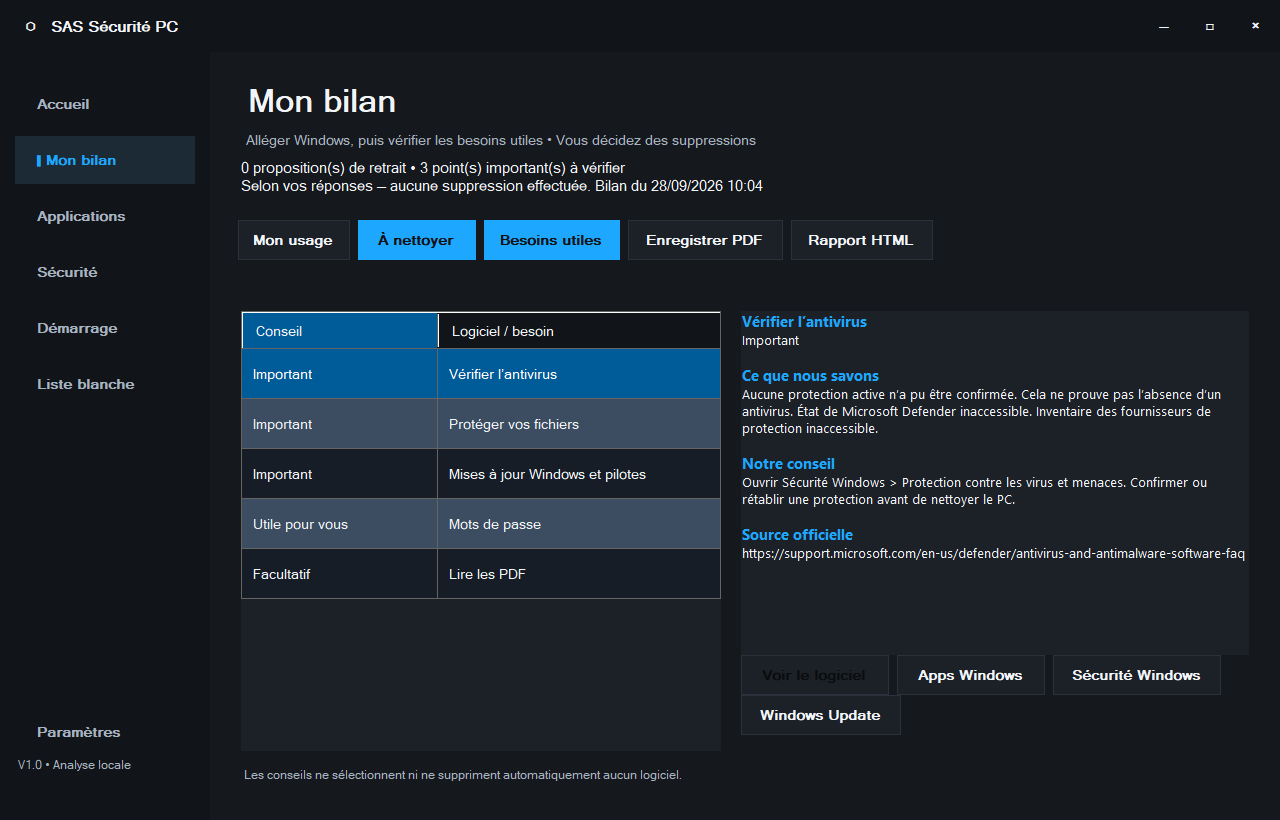 SAS Sécurité PC : bilan et conseils