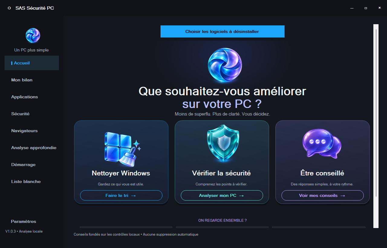 Accueil du prototype SAS Sécurité PC